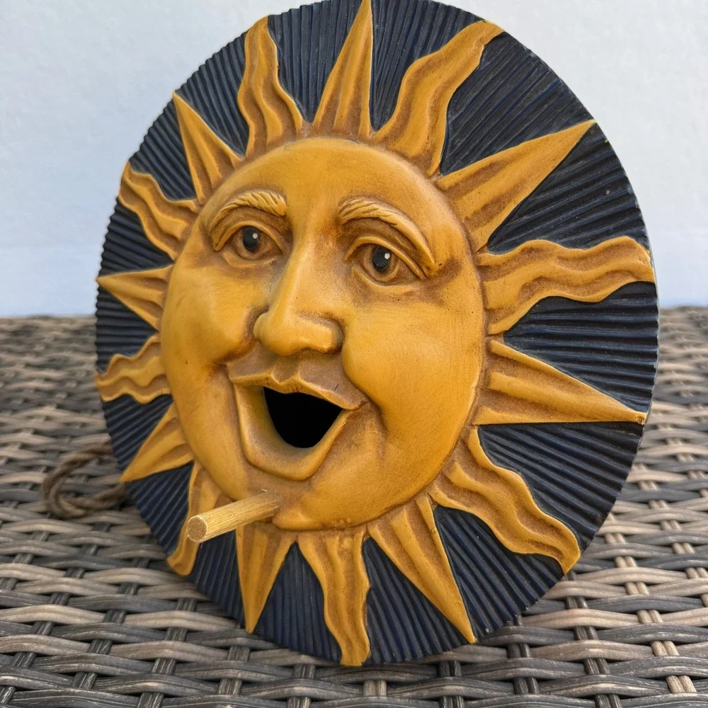 Vintage Celestial Sun Face Birdhouse Wood Hanging Philippines Whimsigoth 9